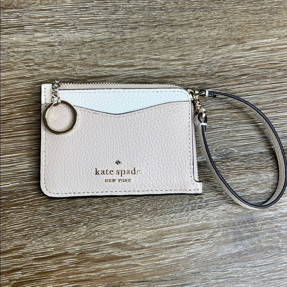Kate Spade New York  Leather Zip Card Holder Wristlet – Beige/Cream